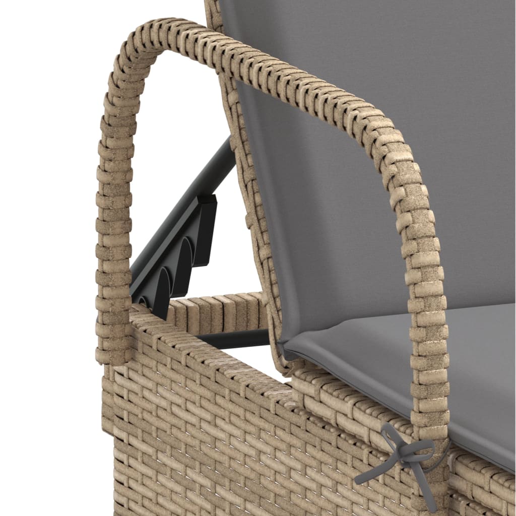 vidaXL Lettino Prendisole con Ruote e Cuscino in Polyrattan Beige