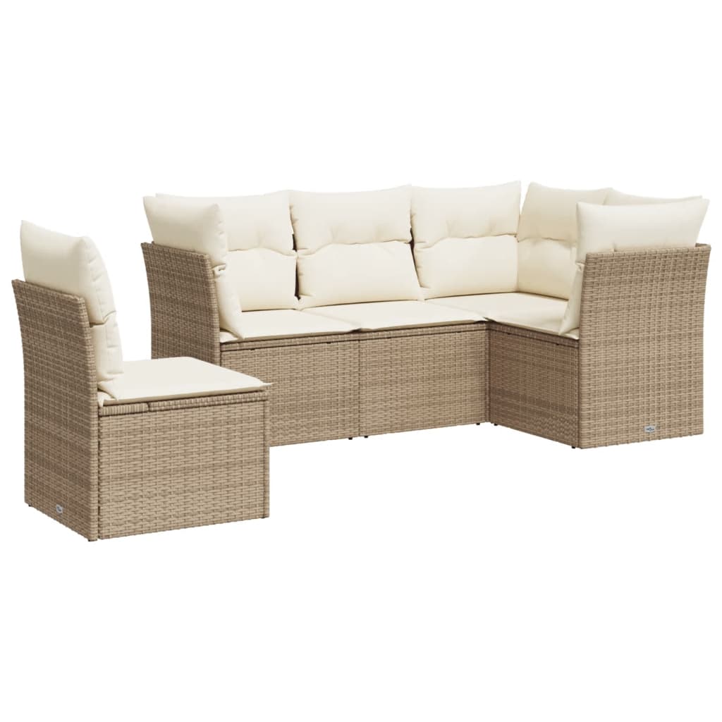 vidaXL Set Divano da Giardino 5 pz con Cuscini Beige in Polyrattan