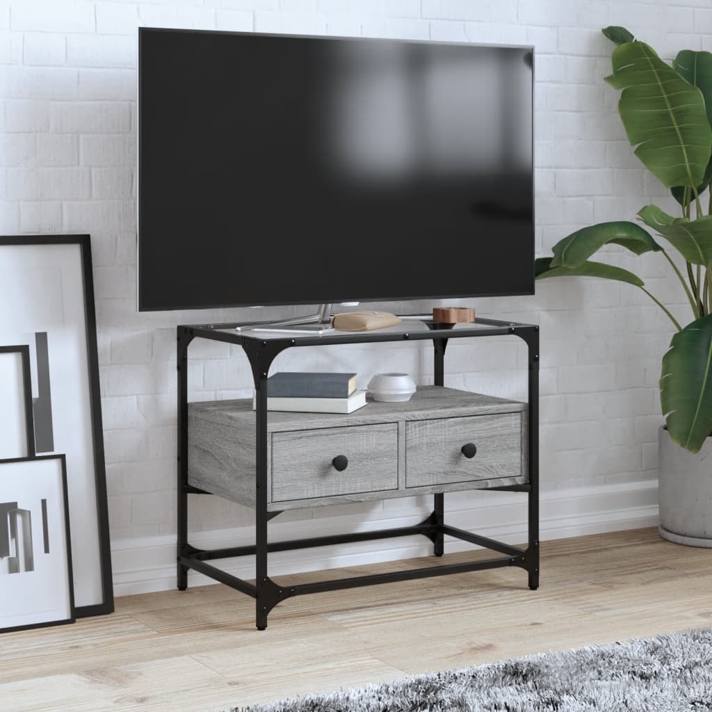 vidaXL Mobile TV Piano Vetro Grigio Sonoma 60x35x51 Legno Multistrato