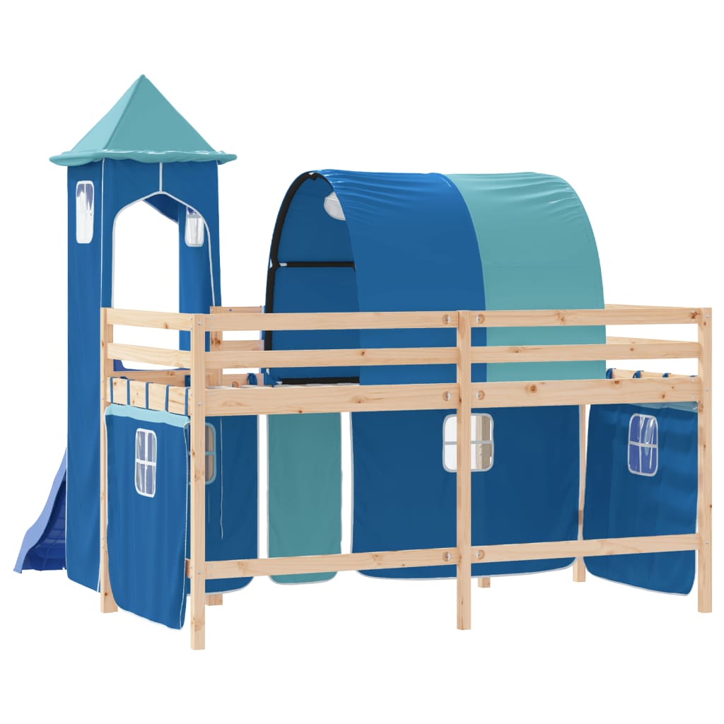 vidaXL Letto a Soppalco con Torre Bambini Blu 90x200cm Massello Pino