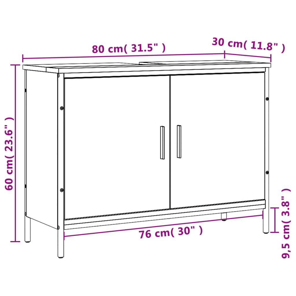 vidaXL Mobile Lavabo Bagno Nero 80x30x60 cm in Legno Multistrato