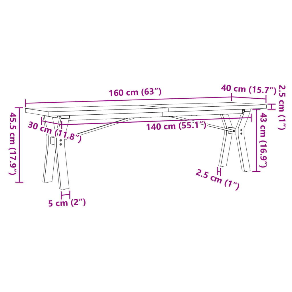 vidaXL Tavolino Salotto Telaio a Y 160x40x45,5 cm Legno Pino e Acciaio