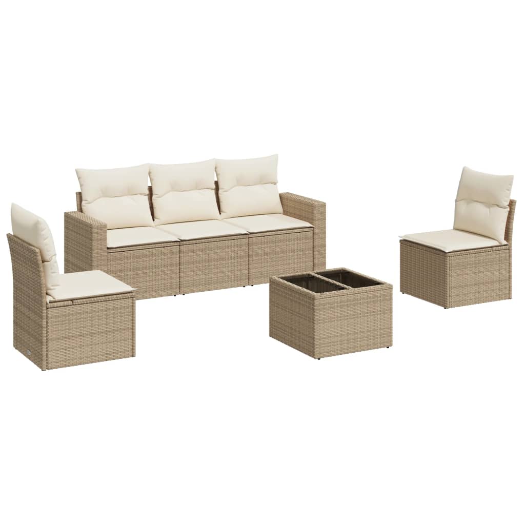 vidaXL Set Divano da Giardino 6 pz con Cuscini Beige in Polyrattan