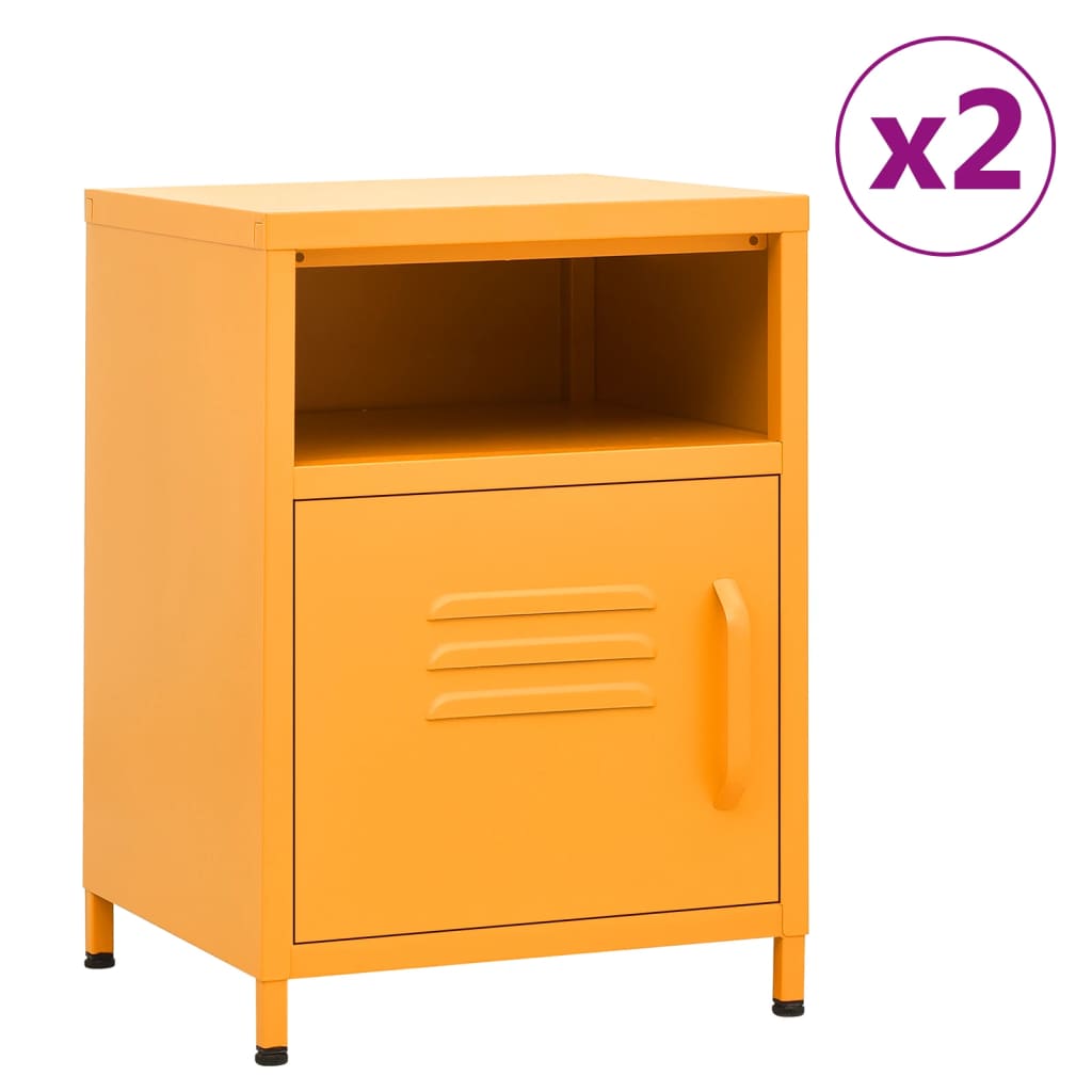 vidaXL Comodini 2 pz Giallo Senape 35x35x51 cm in Acciaio