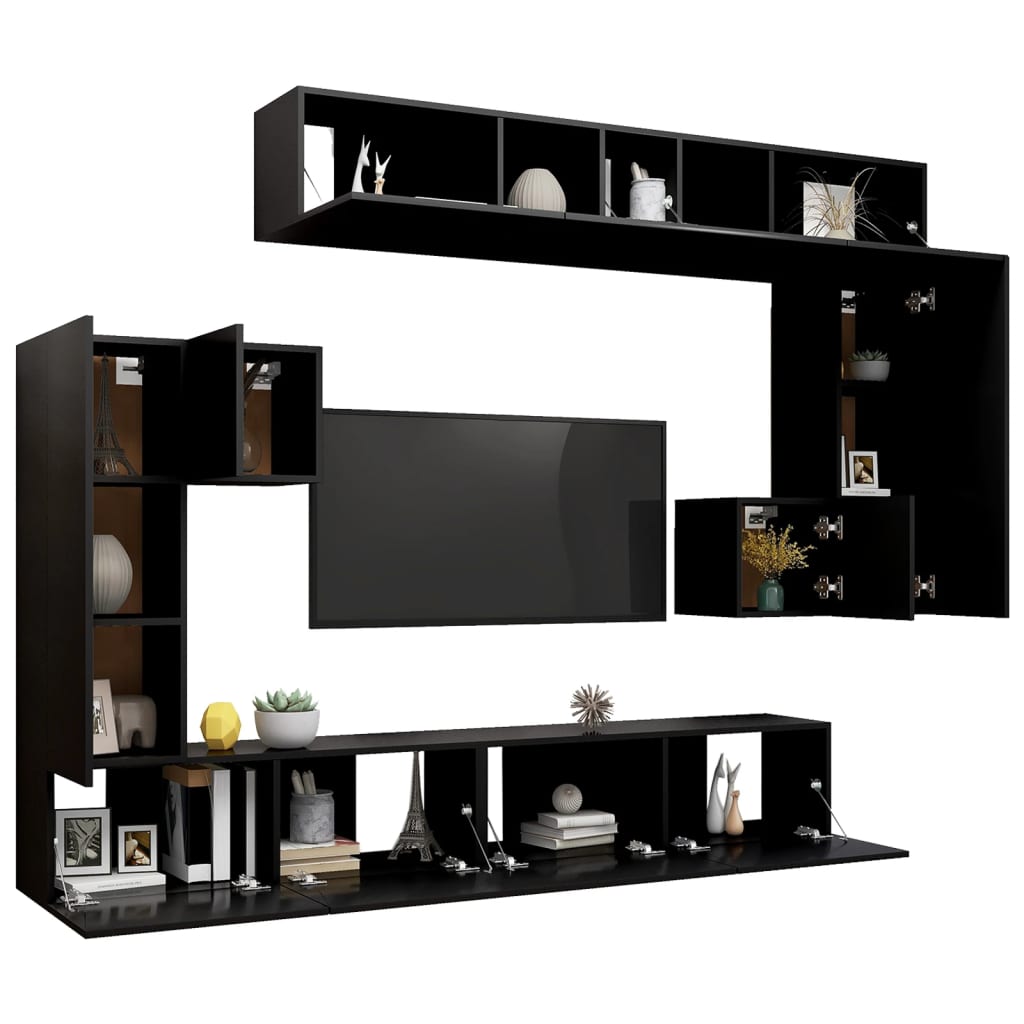 vidaXL Set Mobili Porta TV 8pz Nero in Legno Multistrato