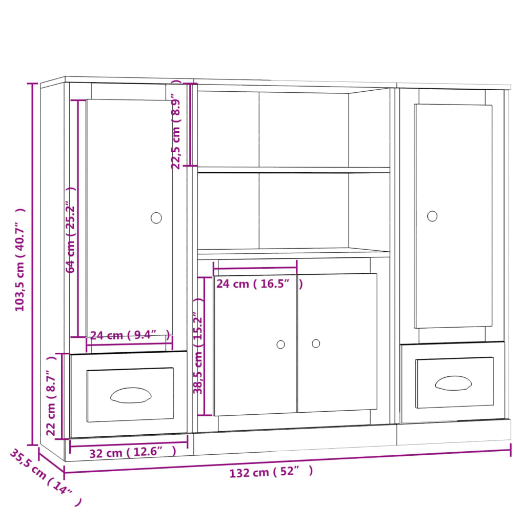 vidaXL Credenze 3 pz Bianco Lucido in Legno Multistrato