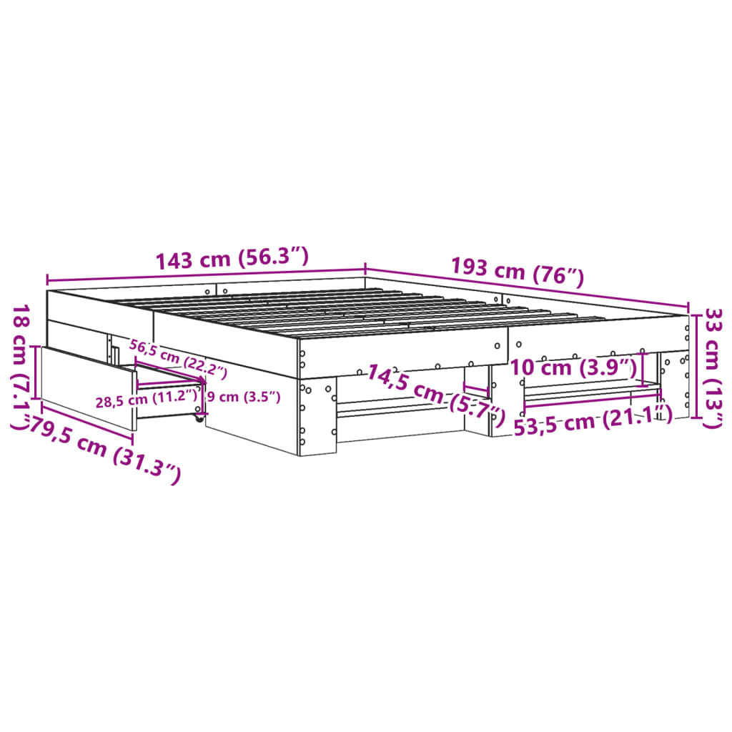 vidaXL Giroletto Grigio Cemento 140x190 cm in Legno Multistrato