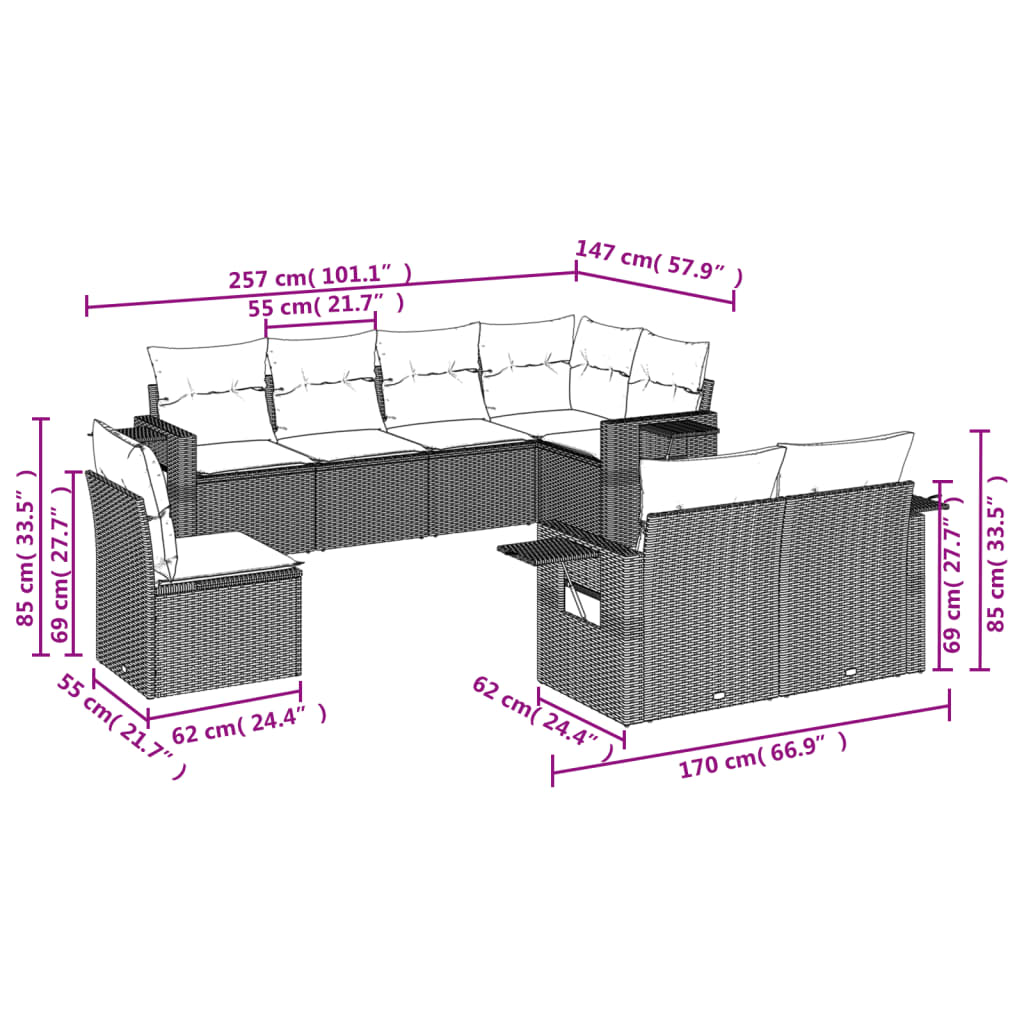 vidaXL Set Divani da Giardino con Cuscini 8 pz Nero in Polyrattan