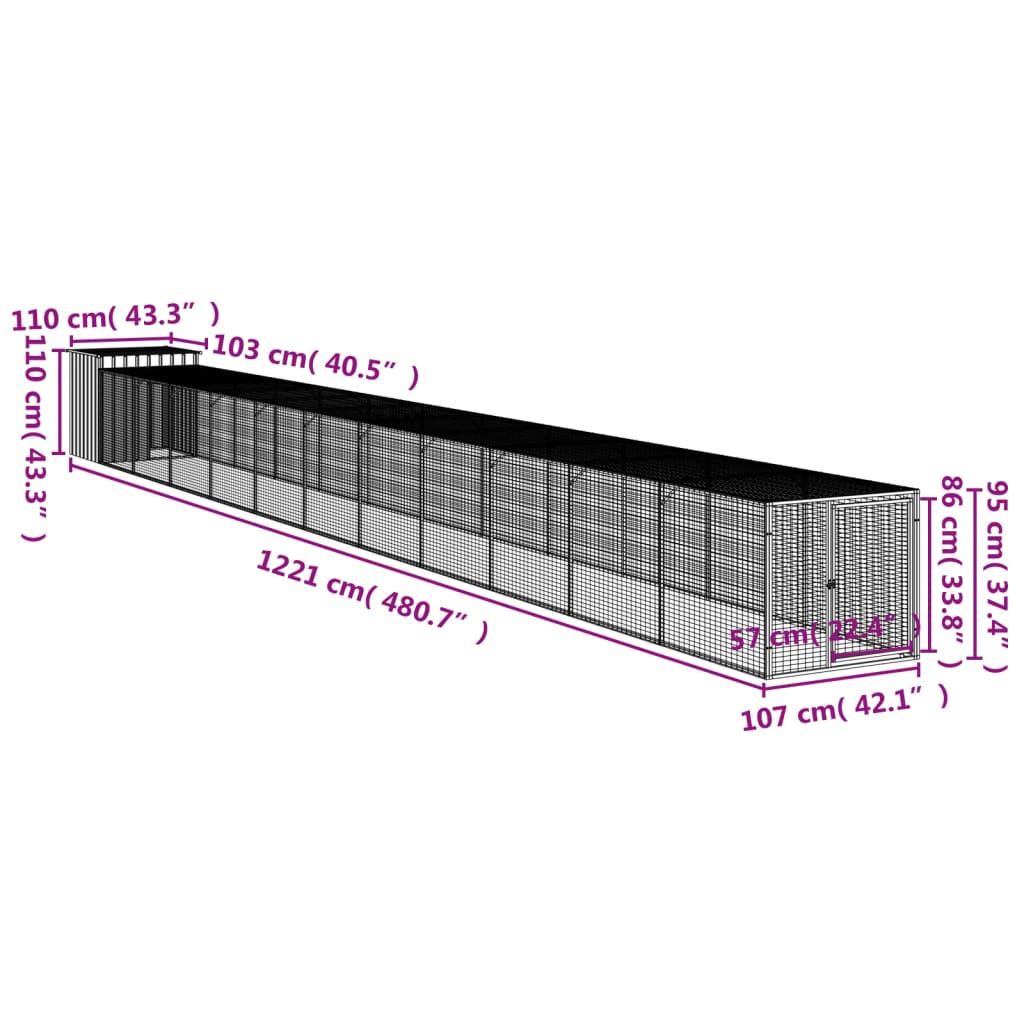 vidaXL Pollaio Area Corsa Grigio Chiaro 110x1221x110cm Acciaio Zincato