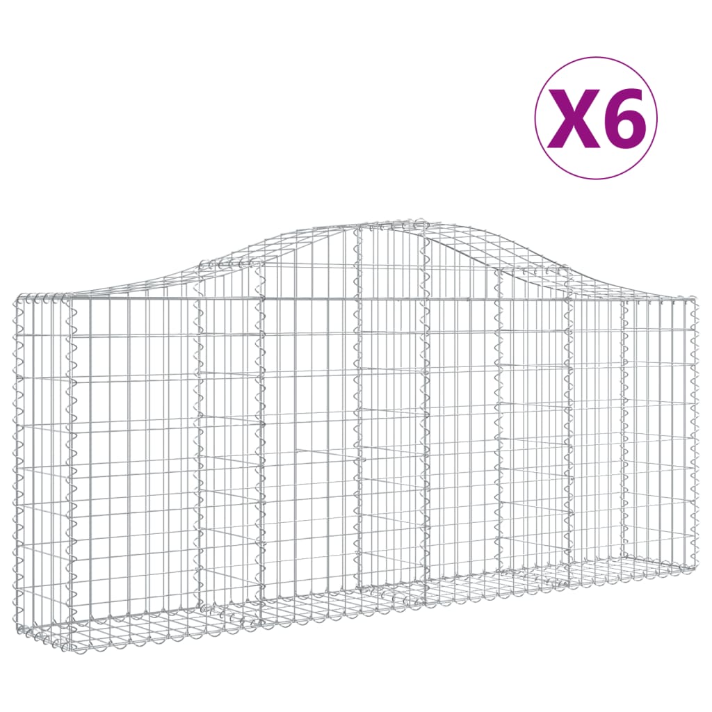 vidaXL Cesti Gabbioni ad Arco 6 pz 200x30x80/100 cm Ferro Zincato