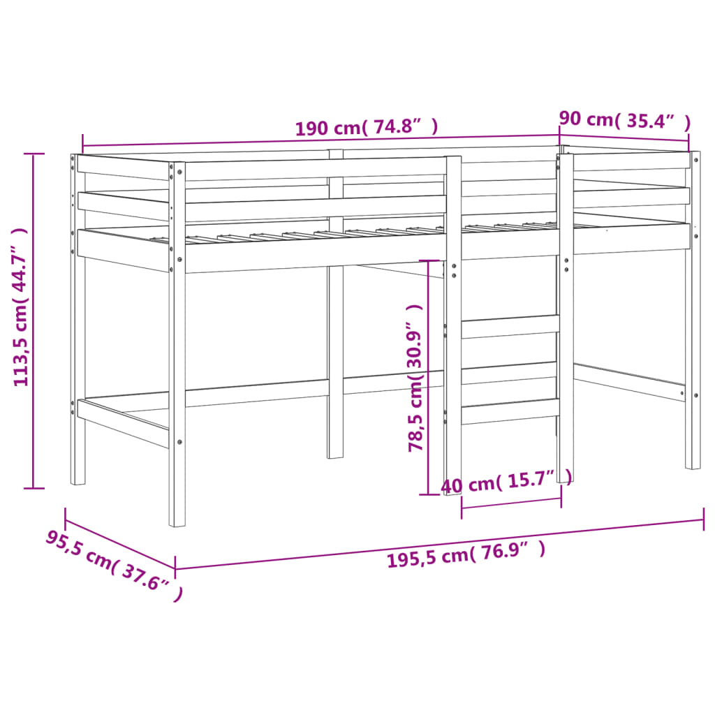 vidaXL Letto Soppalco con Scala Bambini 90x190 cm Legno Massello Pino