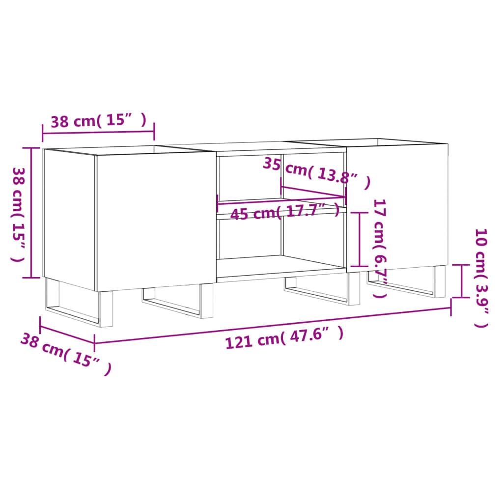 vidaXL Mobile Porta Dischi Grigio Cemento 121x38x48 Legno Multistrato