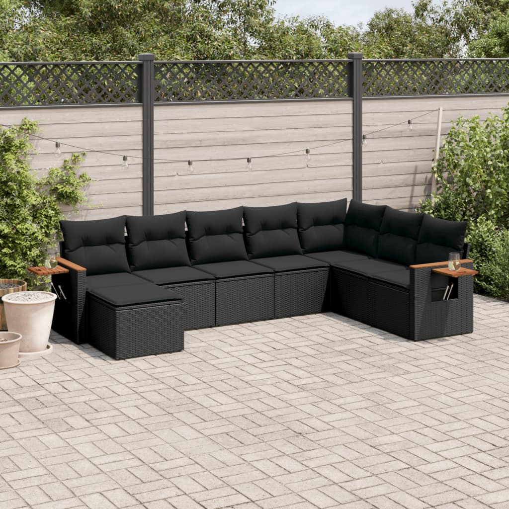 vidaXL Set Divani da Giardino con Cuscini 8 pz Nero in Polyrattan