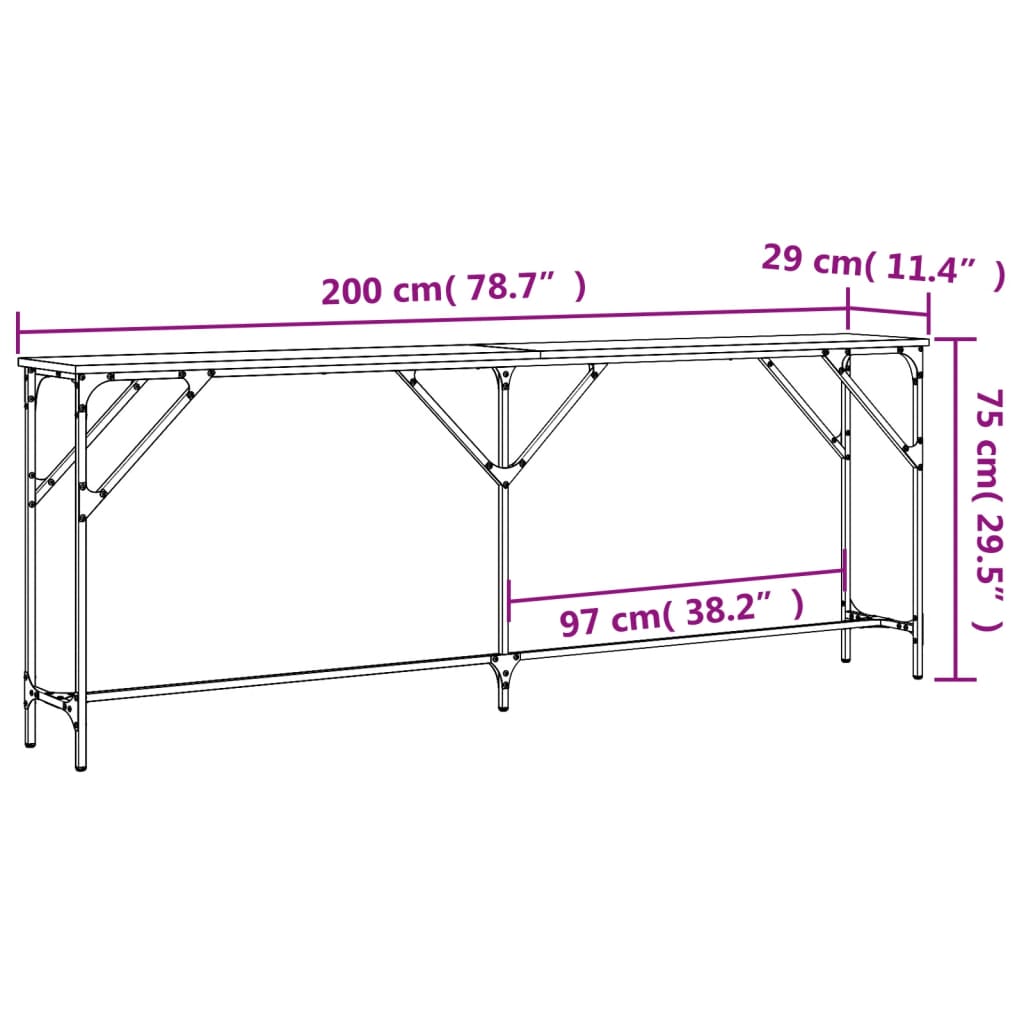 vidaXL Tavolo Consolle Grigio Sonoma 200x29x75 cm in Legno Multistrato