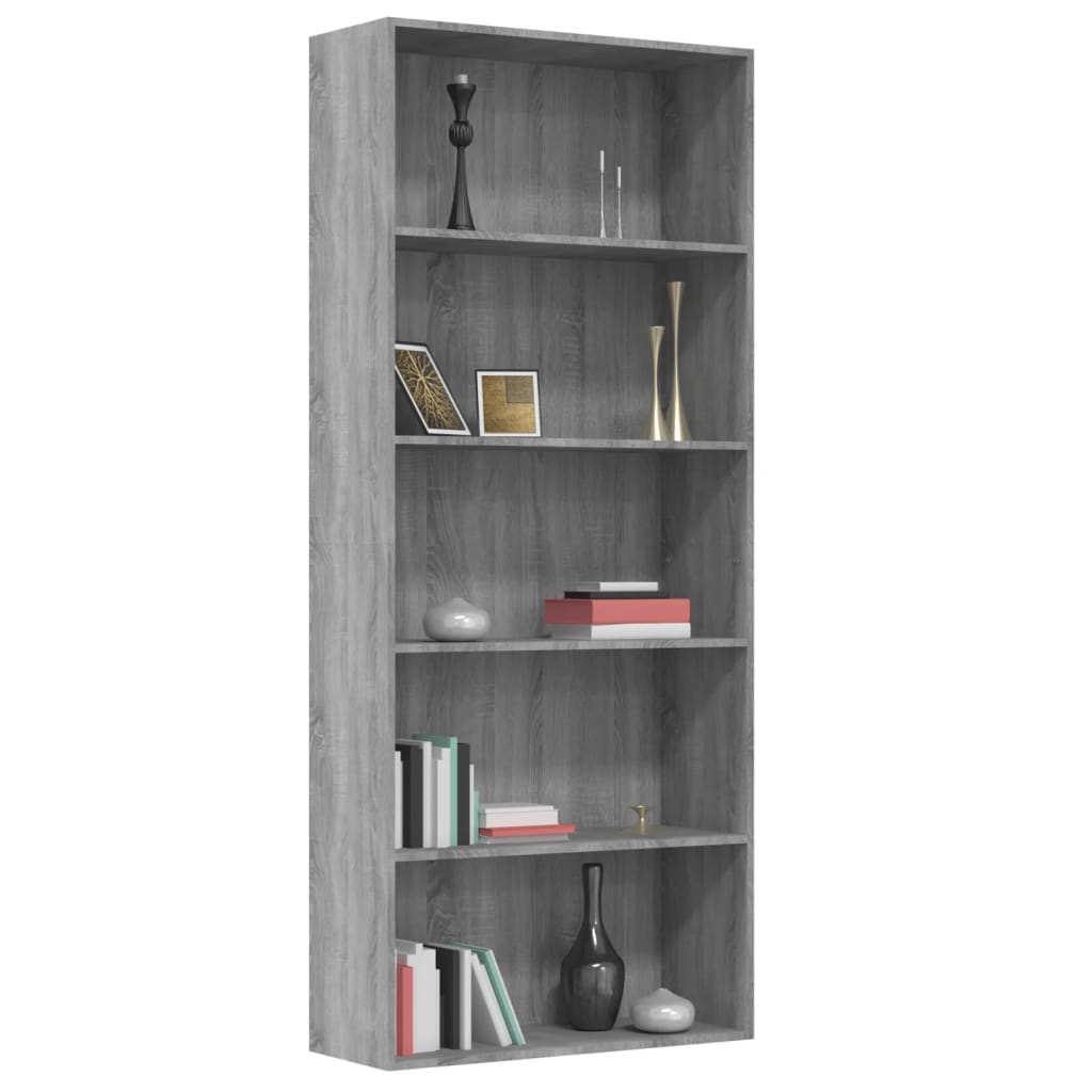 vidaXL Libreria 5 Ripiani Grigio Sonoma 80x30x189 cm Legno Multistrato