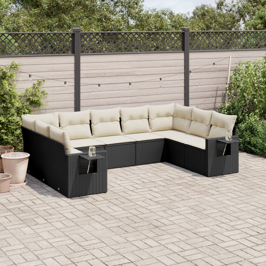 vidaXL Set Divani da Giardino 9 pz con Cuscini Nero in Polyrattan