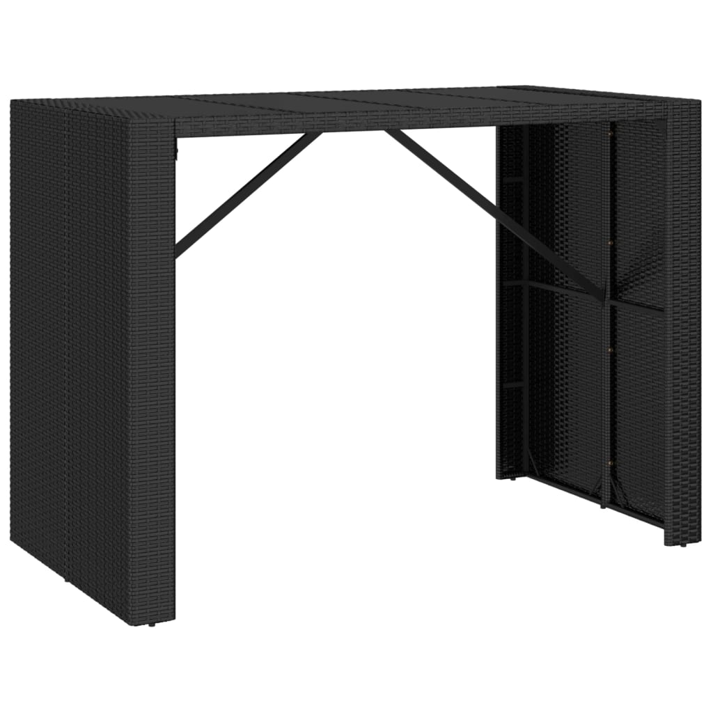 vidaXL Tavolo Bar con Piano in Vetro Nero 145x80x110 cm Polyrattan