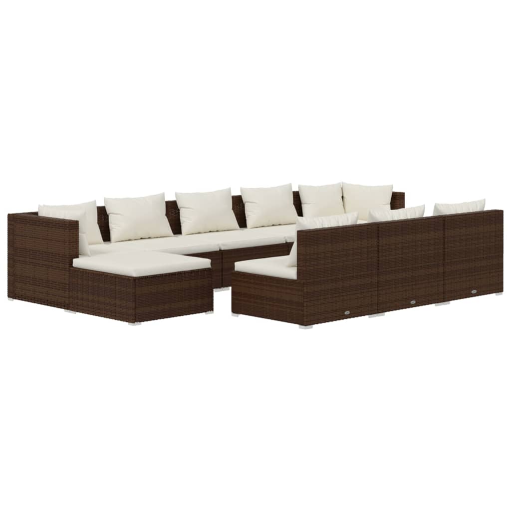 vidaXL Set Divani da Giardino 10 pz con Cuscini in Polyrattan Marrone