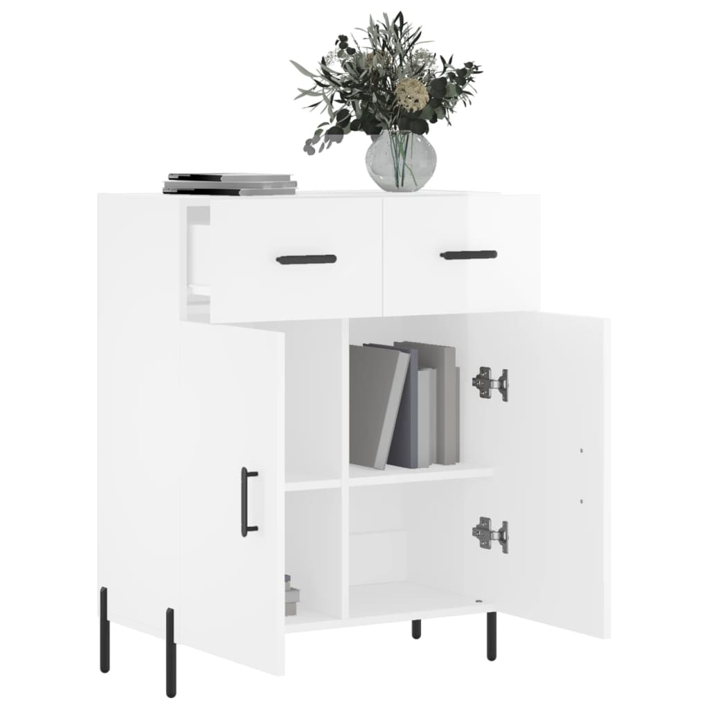 vidaXL Credenza 69,5x34x90 cm in Legno Multistrato Bianco Lucido