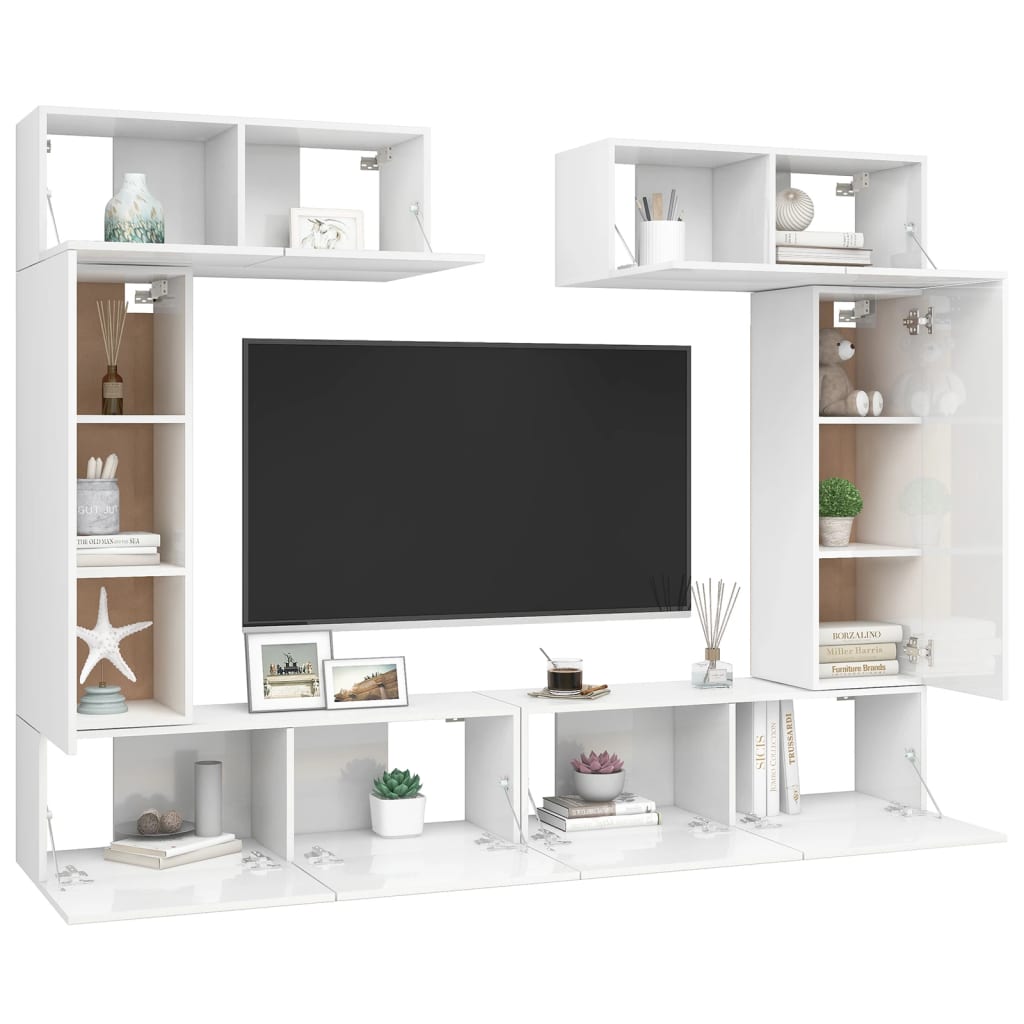 vidaXL Set di Mobili Porta TV 6 pz Bianco Lucido in Legno Multistrato