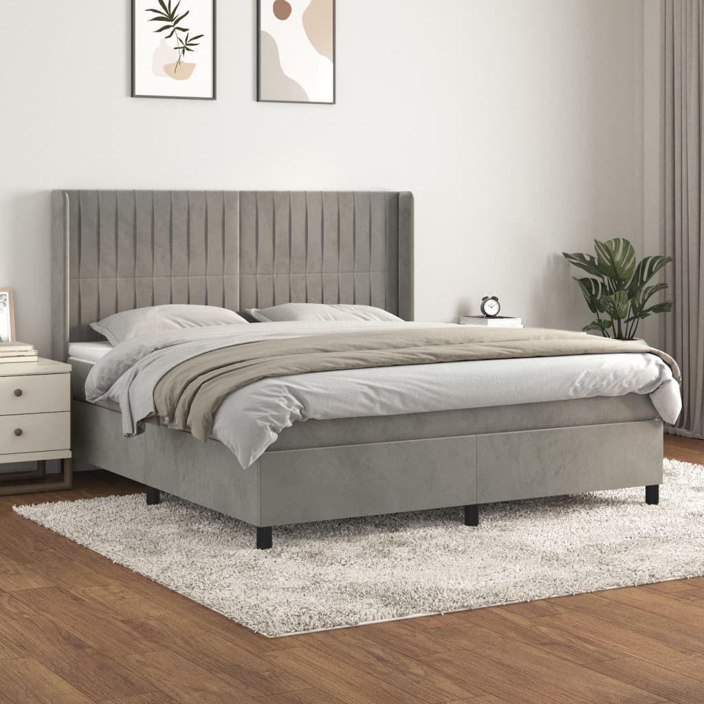 vidaXL Giroletto a Molle con Materasso Grigio Chiaro 180x200cm Velluto