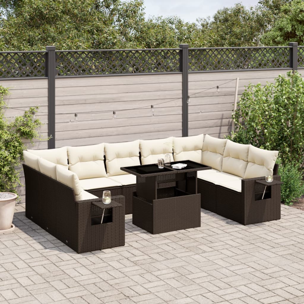 vidaXL Set Divani da Giardino 10pz con Cuscini in Polyrattan Marrone