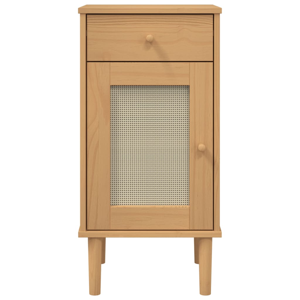 vidaXL Comodino SENJA Aspetto Rattan Marrone 40x35x80 cm in Legno Pino