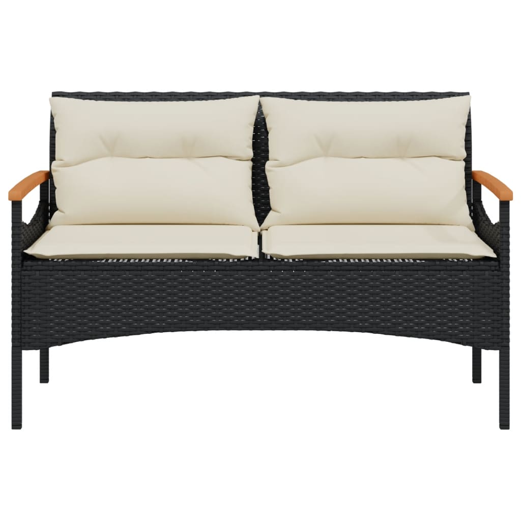 vidaXL Panchina da Giardino con Cuscini 116x62,5x74 cm Nera Polyrattan