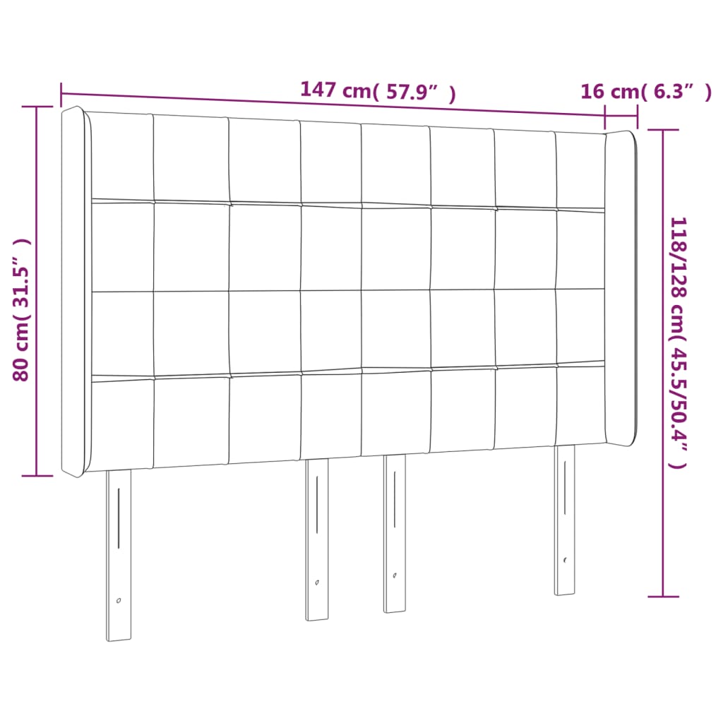 vidaXL Testiera a LED Nera 147x16x118/128 cm in Velluto