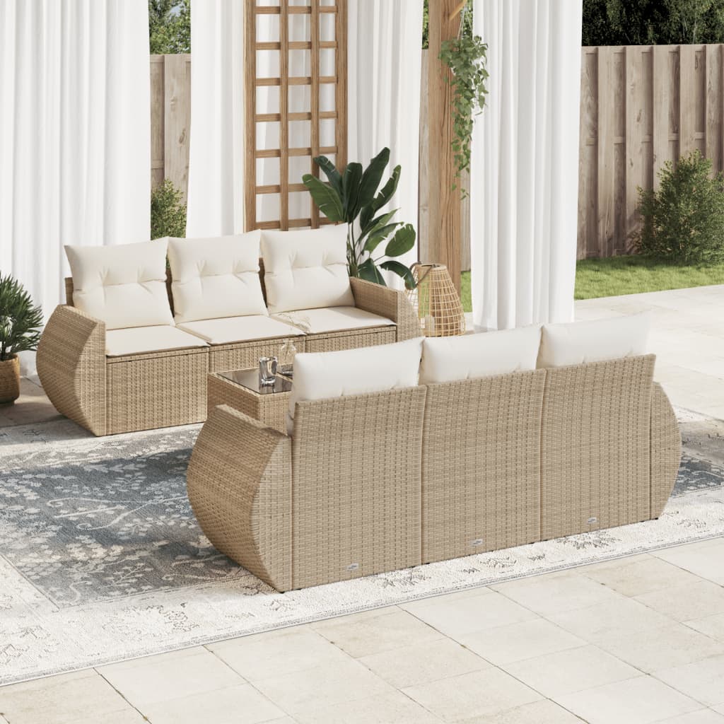 vidaXL Set Divani da Giardino 7 pz con Cuscini Beige in Polyrattan