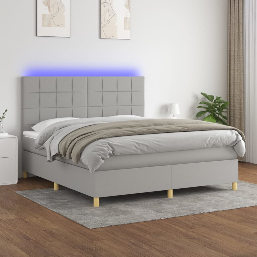 vidaXL Letto a Molle Materasso e LED Grigio Chiaro 160x200 cm Tessuto