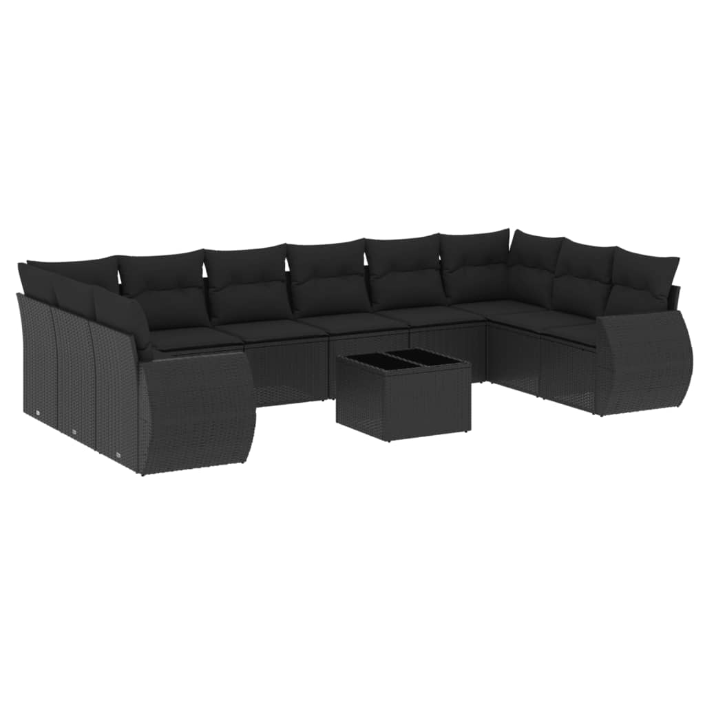 vidaXL Set Divani da Giardino 11 pz con Cuscini in Polyrattan Nero