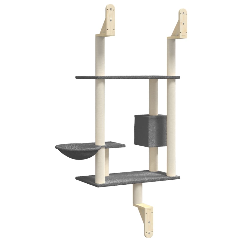 vidaXL Albero per Gatti con Tiragraffi a Parete Grigio Scuro 153 cm