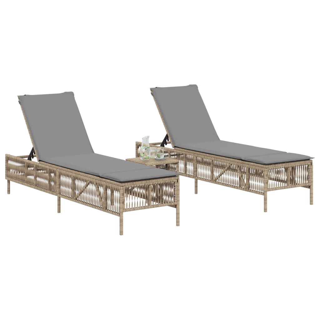 vidaXL Lettini Prendisole 2 pz con Cuscini Beige in Polyrattan