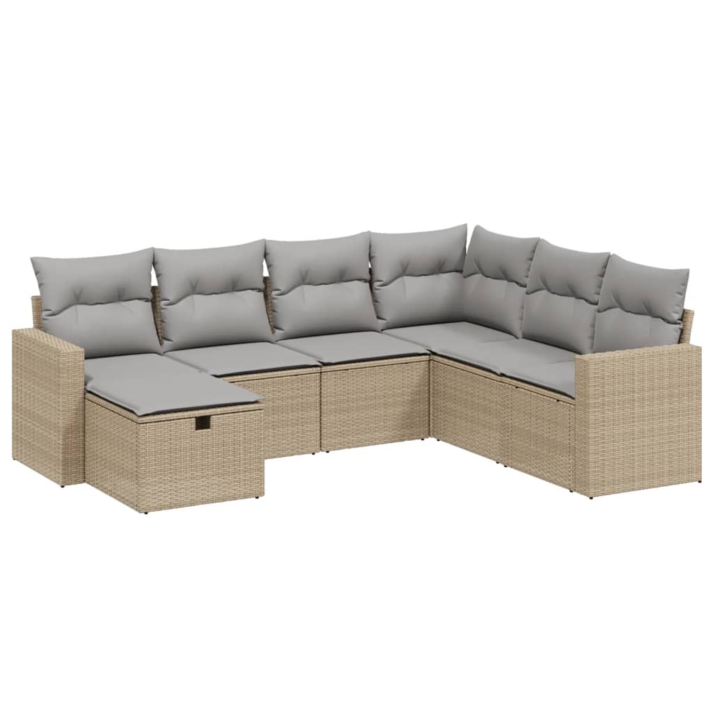 vidaXL Set Divano da Giardino 7 pz con Cuscini Beige Misto Polyrattan