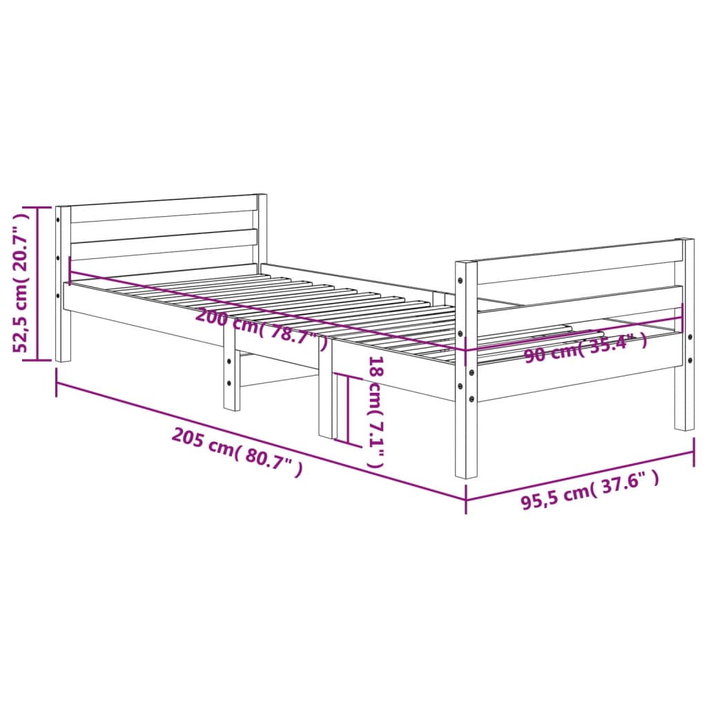 vidaXL Letto senza Materasso Marrone Cera 90x200 cm Legno di Pino