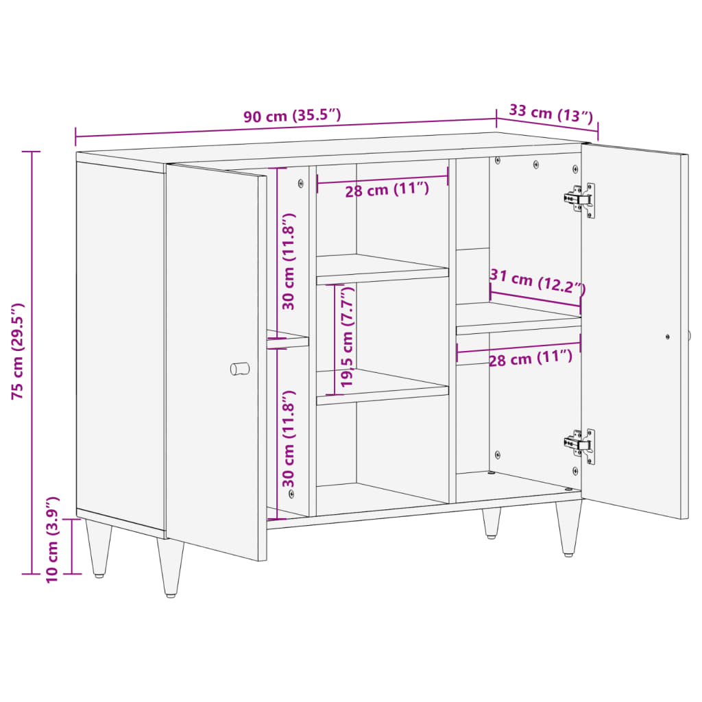 vidaXL Credenza 90x33x75 cm in Legno Massello di Mango