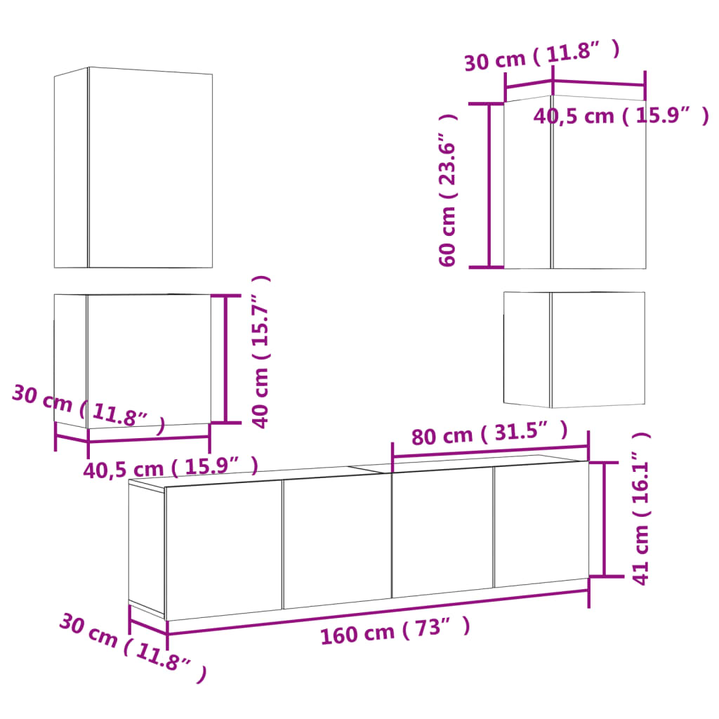 vidaXL Mobili TV a Muro 6pz Rovere Sonoma in Legno Multistrato