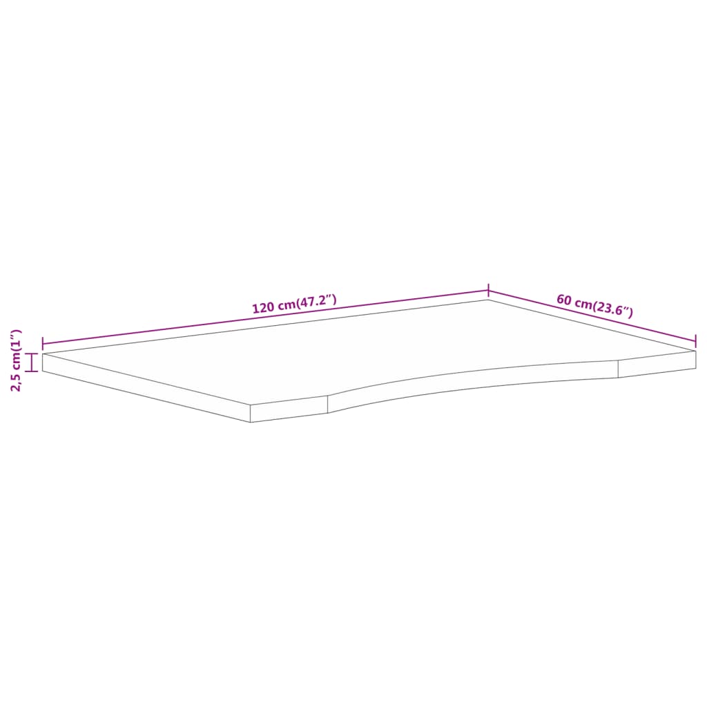 vidaXL Piano Scrivania con Curva 120x60x2,5cm Massello Grezzo di Mango