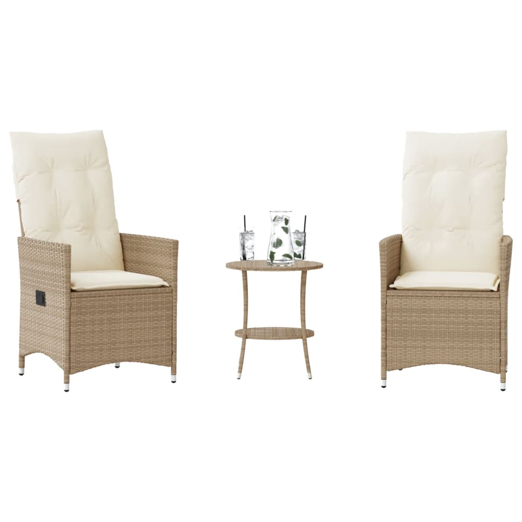 vidaXL Set da Bistrò 3 pz con Cuscini Beige in Polyrattan