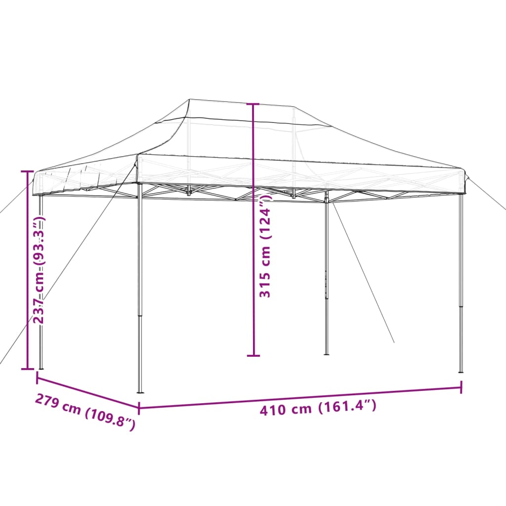 vidaXL Tenda da Festa Pieghevole Pop-Up Nero 410x279x315 cm