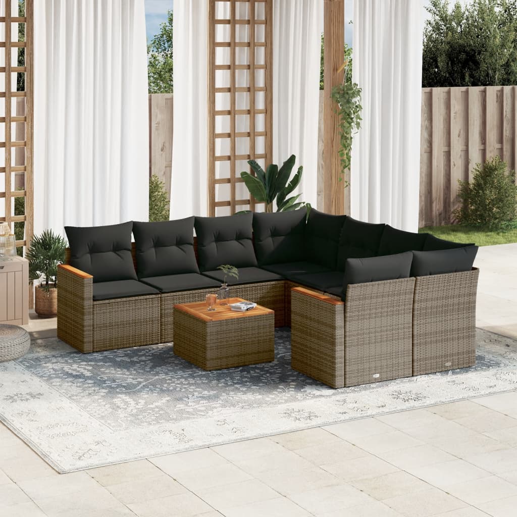 vidaXL Set Divano da Giardino 9 pz con Cuscini Grigio in Polyrattan