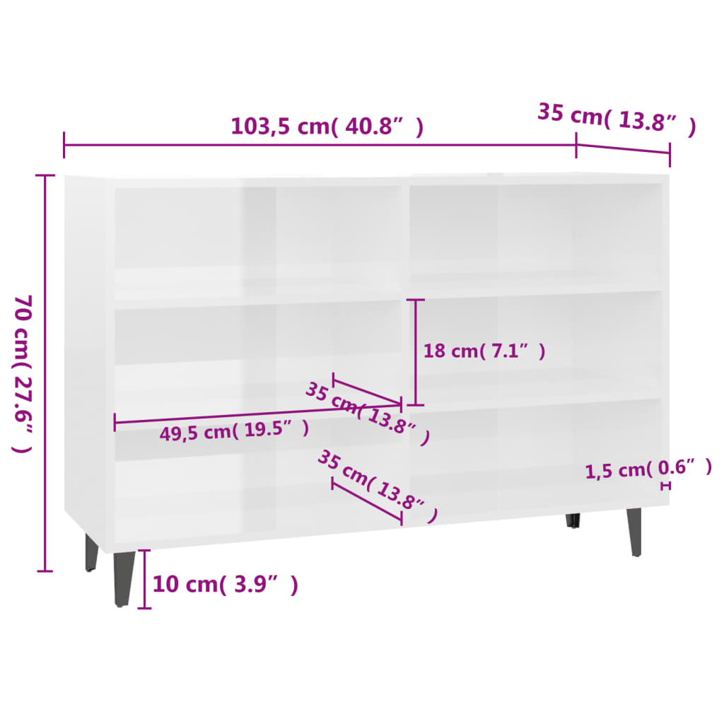 vidaXL Credenza Bianco Lucido 103,5x35x70 cm in Legno Multistrato