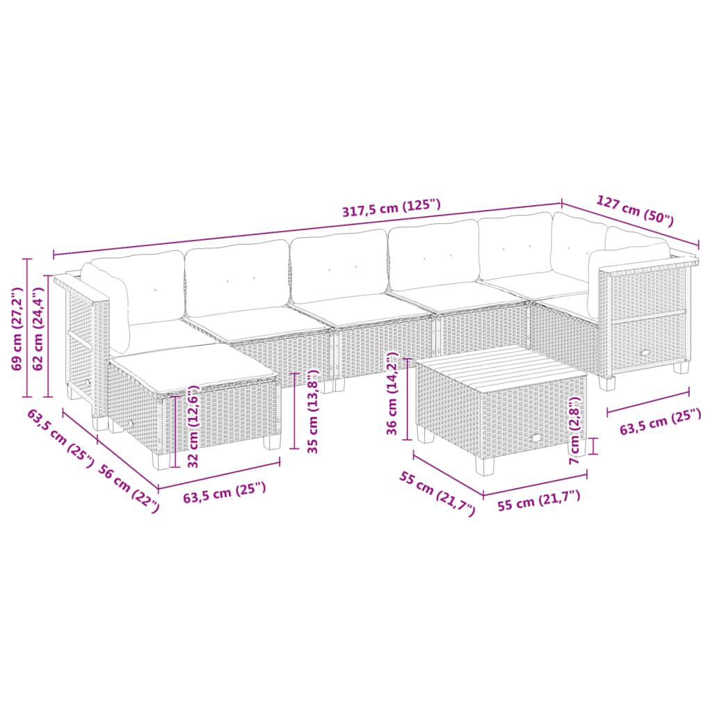 vidaXL Set Divano da Giardino 8 pz con Cuscini Grigio in Polyrattan