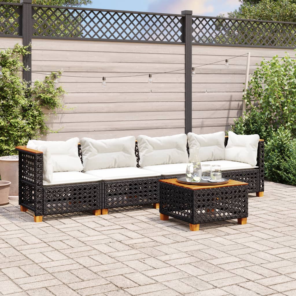 vidaXL Set Divani da Giardino 5 pz con Cuscini in Polyrattan Nero