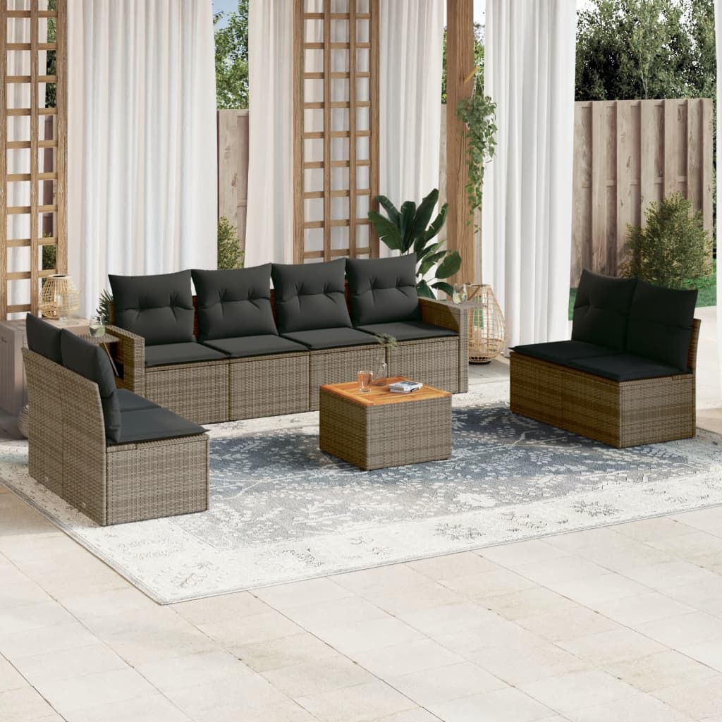 vidaXL Set Divano da Giardino 9 pz con Cuscini Grigio in Polyrattan