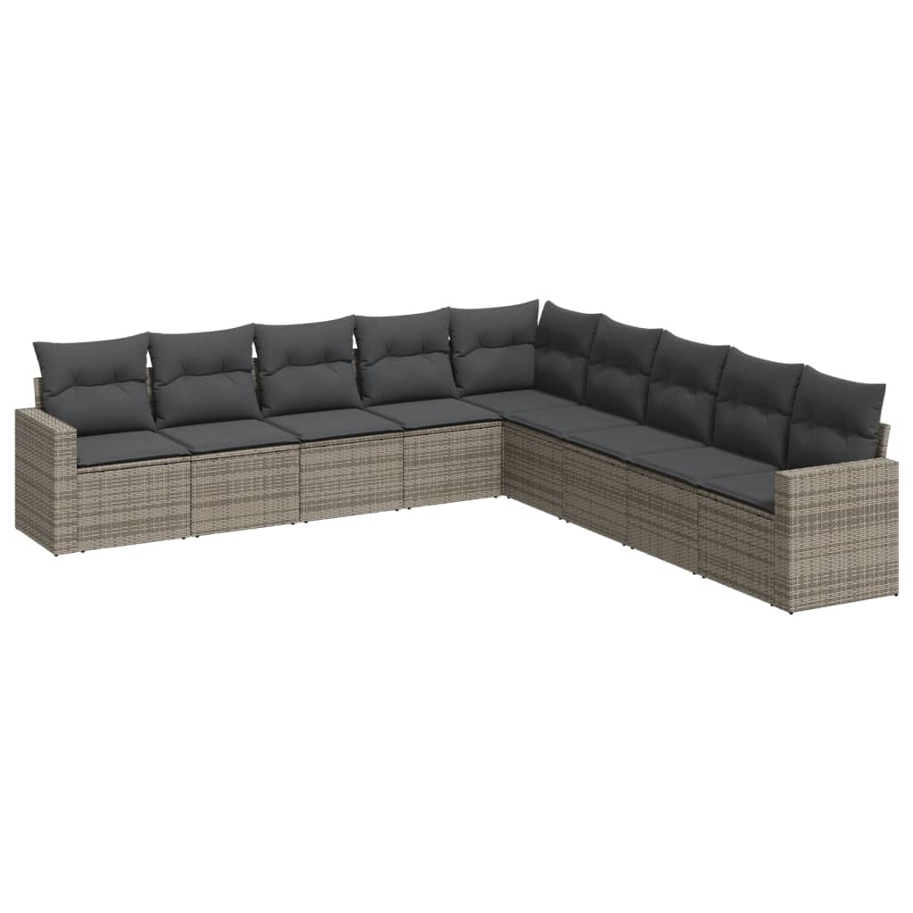 vidaXL Set Divano da Giardino 9 pz con Cuscini Grigio in Polyrattan