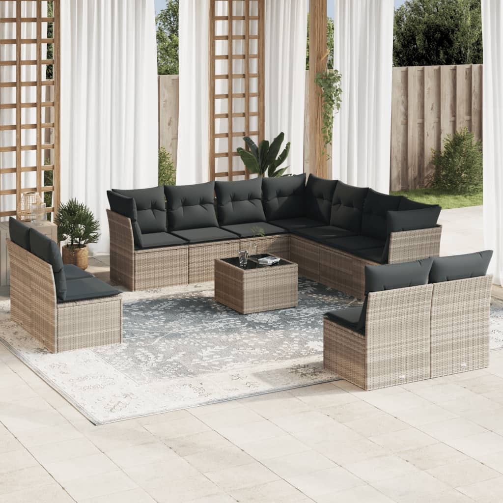 vidaXL Set Divano Giardino 12 pz con Cuscini Grigio Chiaro Polyrattan