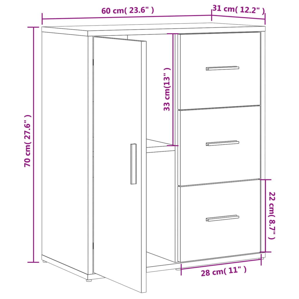 vidaXL Credenze 2 pz Grigio Sonoma 60x31x70 cm in Legno Multistrato