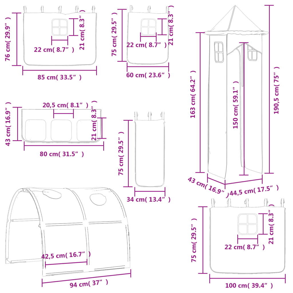 vidaXL Letto a Soppalco con Torre Bambini Blu 90x190cm Massello Pino